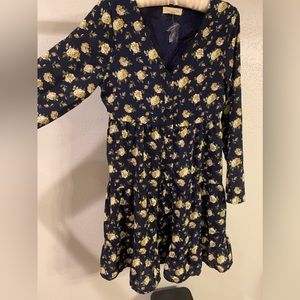 New Impressions Floral Navy & Gold V-Neck Dress Size Small
